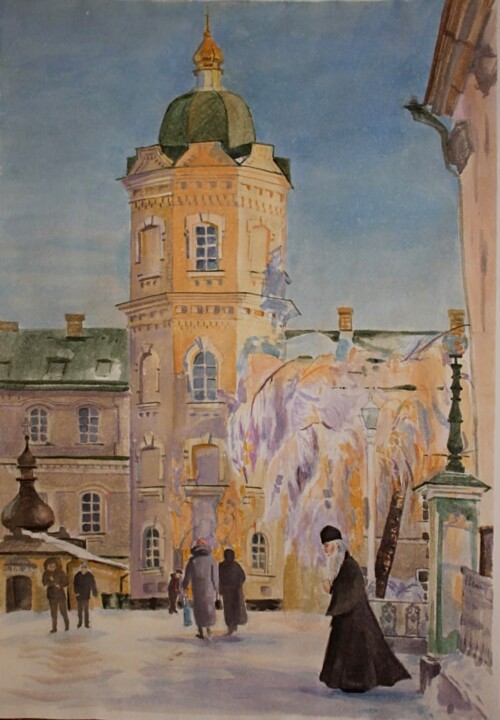 Schilderij getiteld "Pochaiv Lavra" door Tatiana Gliadchenko, Origineel Kunstwerk, Aquarel