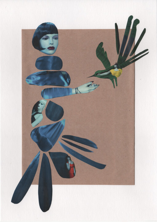 Colagens intitulada "The Blue Bird" por Tatiana Lazdovskaia, Obras de arte originais, Colagens