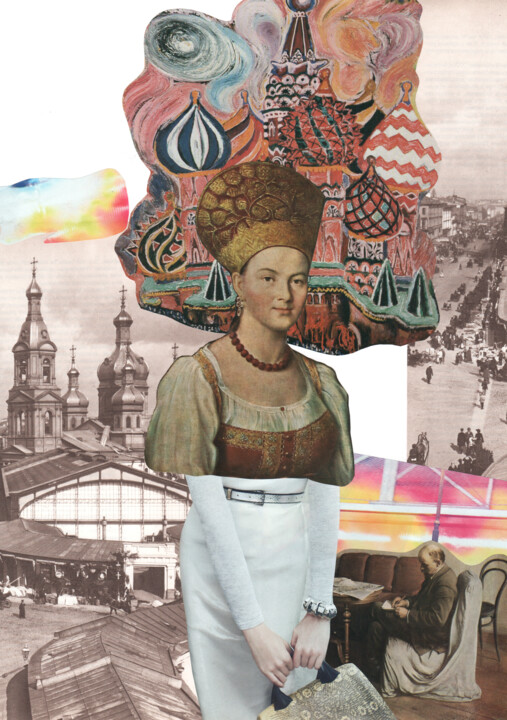 Colagens intitulada "Russkaya dusha" por Tatiana Lazdovskaia, Obras de arte originais, Colagens