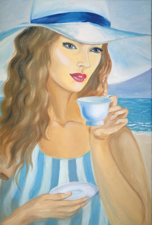 Pintura titulada "Coffee by the sea" por Tatiana Lazdovskaia, Obra de arte original, Oleo