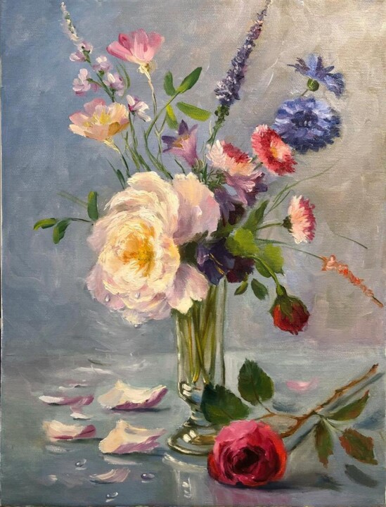 Malerei mit dem Titel "Цветочный" von Tatiana Rykova (Rosa), Original-Kunstwerk, Öl