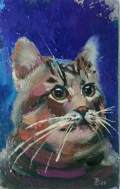 Картина под названием "Кот" - Татьяна Веревка, Подлинное произведение искусства, Масло