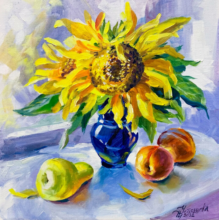 Peinture intitulée "Sunflowers oil pain…" par Tatyana Ustyantseva, Œuvre d'art originale, Huile
