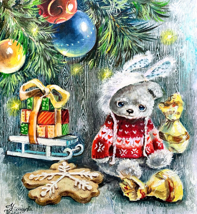 Peinture intitulée "Christmas Gift Oil…" par Tatyana Ustyantseva, Œuvre d'art originale, Huile