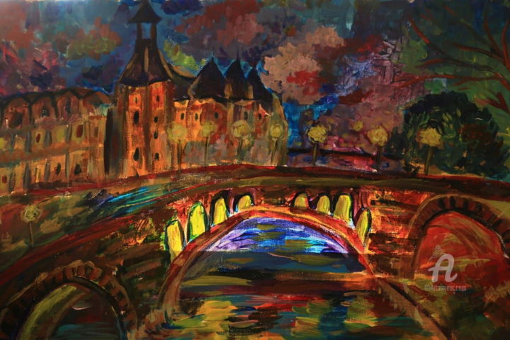 Peinture intitulée "View on Conciergerie" par Tata Chuzhekova, Œuvre d'art originale, Acrylique Monté sur Châssis en bois