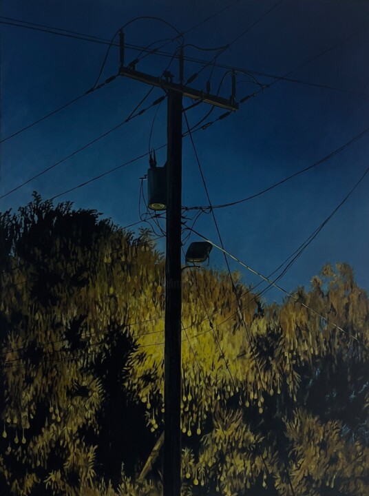 Schilderij getiteld "Electric mango" door Tata Toucan, Origineel Kunstwerk, Olie Gemonteerd op Frame voor houten brancard