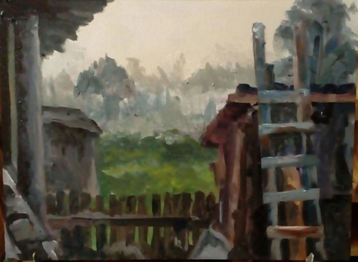 Картина под названием "Двор" - Татьяна Коновалова, Подлинное произведение искусства, Масло