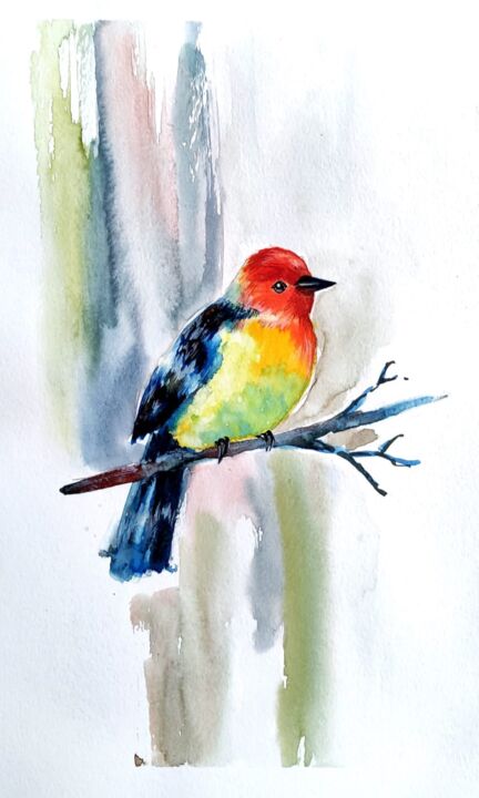 Malerei mit dem Titel "Songbird" von Tata Vo, Original-Kunstwerk, Aquarell