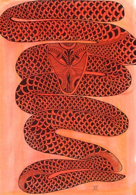 Painting titled "Red Snake" by Kseniya Beliaeva, Original Artwork, Other