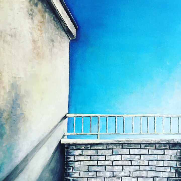 Картина под названием "“Terrace in the Sun”" - Tati Vc, Подлинное произведение искусства, Масло