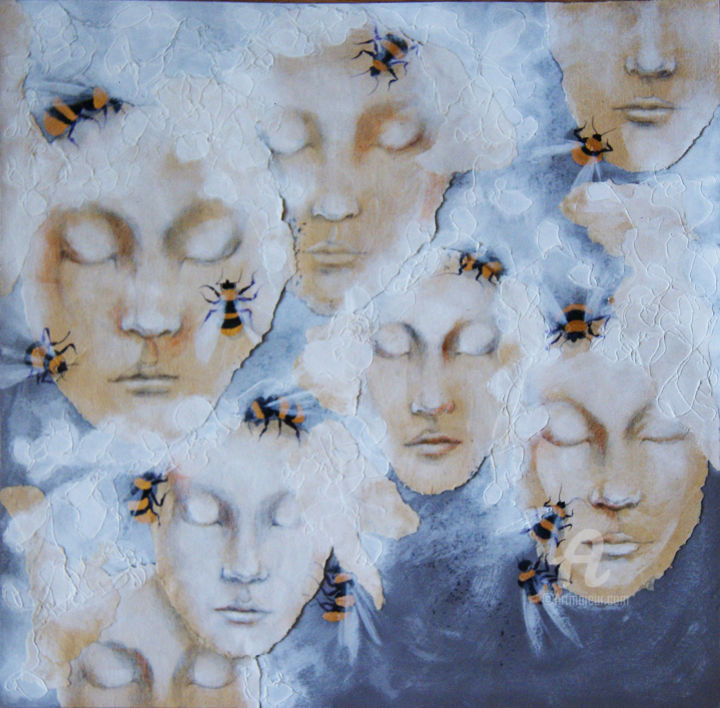 Collagen mit dem Titel "Bienentraum" von Tatia Bakuradze, Original-Kunstwerk, Collagen