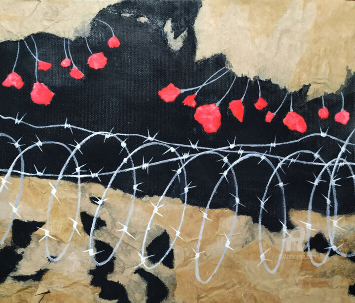 Collagen mit dem Titel "Disputed Territory" von Tatia Bakuradze, Original-Kunstwerk, Acryl