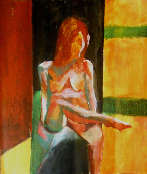 Pintura titulada "femme assise sur un…" por Tatiana Anikina, Obra de arte original, Acrílico