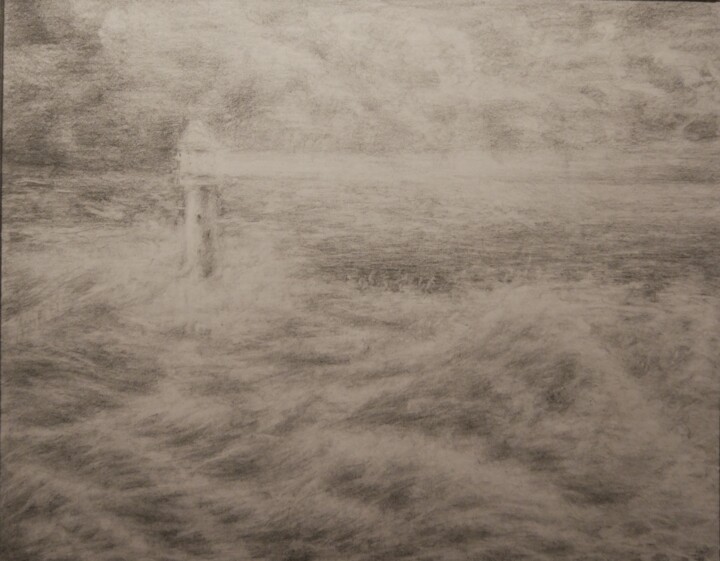 Dessin intitulée "Морская буря. Маяк." par Tatiana Bogdanova, Œuvre d'art originale, Graphite
