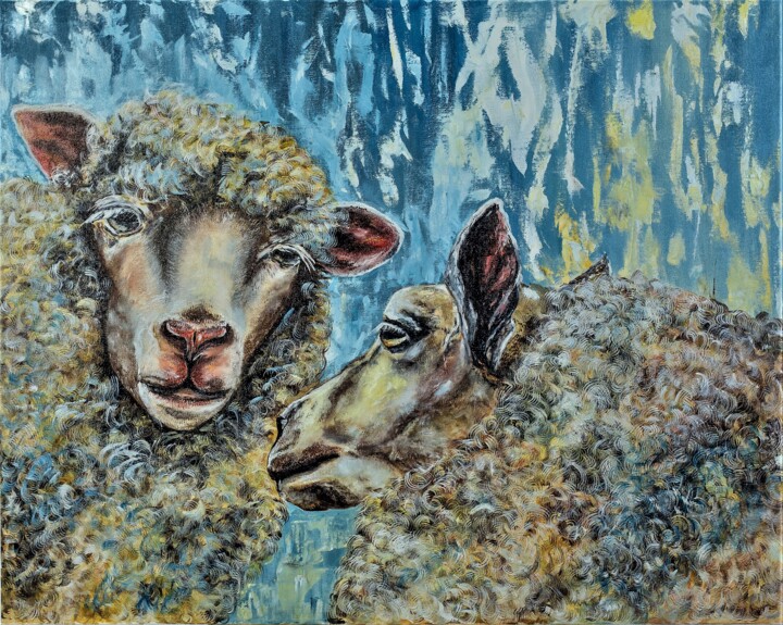 Painting titled "Sheep's Love" by Tatiana Brester, Original Artwork, Oil