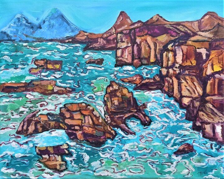 Painting titled "Rocks and sea" by Tatiana Brester, Original Artwork, Oil