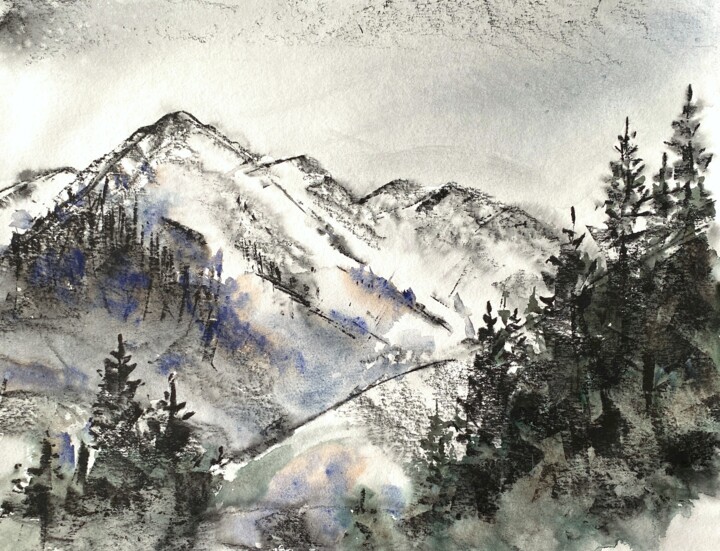 Painting titled "Kazakhstan mountains" by Tatiana Bykova, Original Artwork, Watercolor