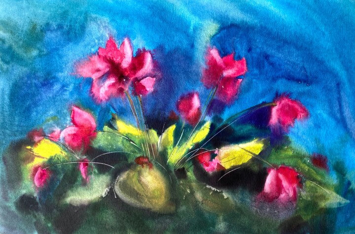 Painting titled "Flowers world" by Tatiana Bykova, Original Artwork, Watercolor