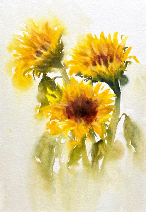 Peinture intitulée "Sunflower symphony" par Tatiana Bykova, Œuvre d'art originale, Aquarelle