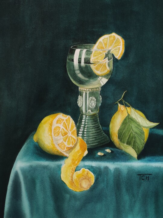 Pittura intitolato "Натюрморт с лимонами" da Tatiana Chernetsova, Opera d'arte originale, Acquarello