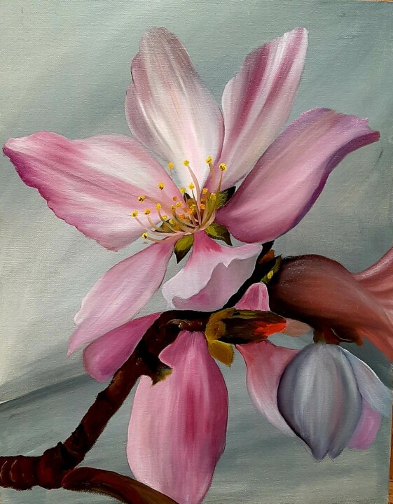 Картина под названием "Цветок персика" - Tatiana Dedlovskaya, Подлинное произведение искусства, Масло