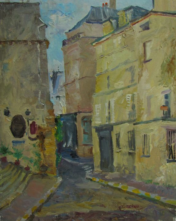 Painting titled ""Paris street in"" by Tatiana Didenko, Original Artwork, Oil