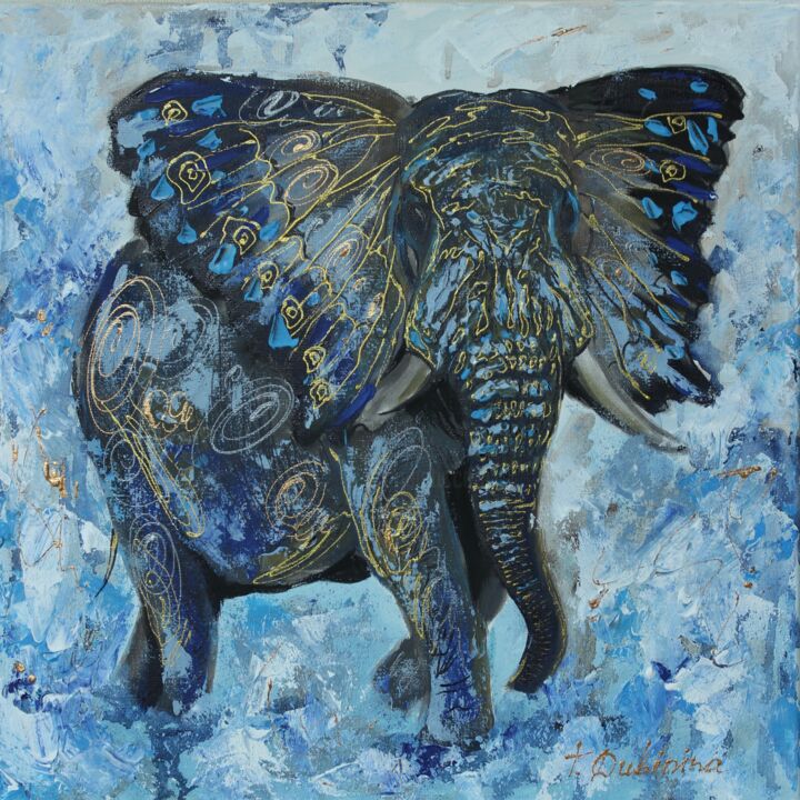 Peinture intitulée "Elephant-butterfly" par Tatiana Dubinina, Œuvre d'art originale, Acrylique