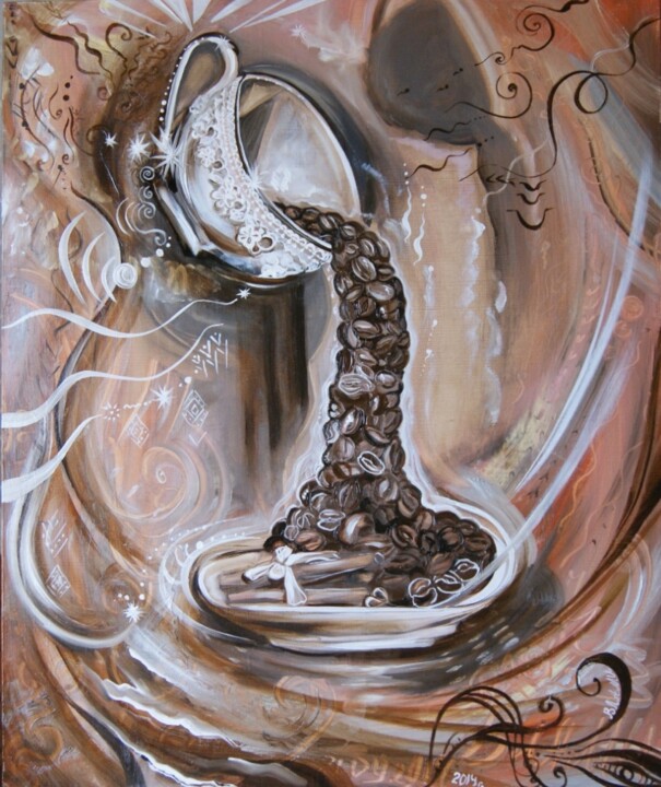 Ζωγραφική με τίτλο "Твоя чашка кофе" από Татьяна Федорова (Влами), Αυθεντικά έργα τέχνης, Λάδι Τοποθετήθηκε στο Ξύλινο φορεί…