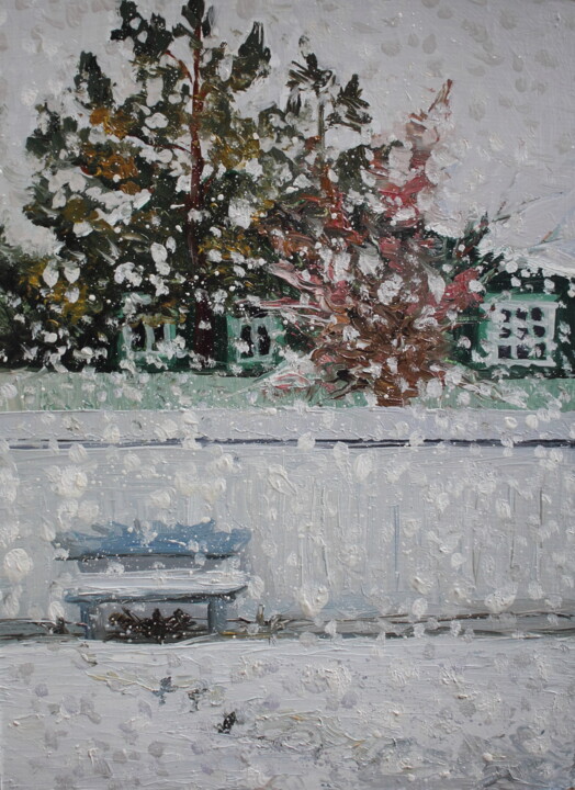 Painting titled "Снегопад" by Tatiana Fedorova, Original Artwork, Oil