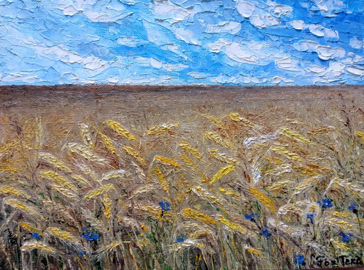 Painting titled "Wheat field" by Tatiana Fox'Tena, Original Artwork, Oil