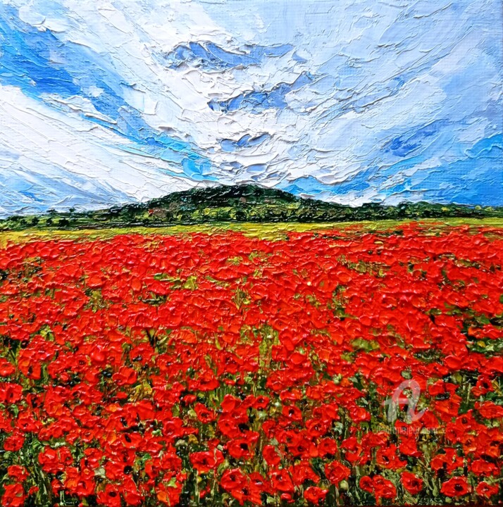 Painting titled "When poppies bloom" by Tatiana Fox'Tena, Original Artwork, Oil
