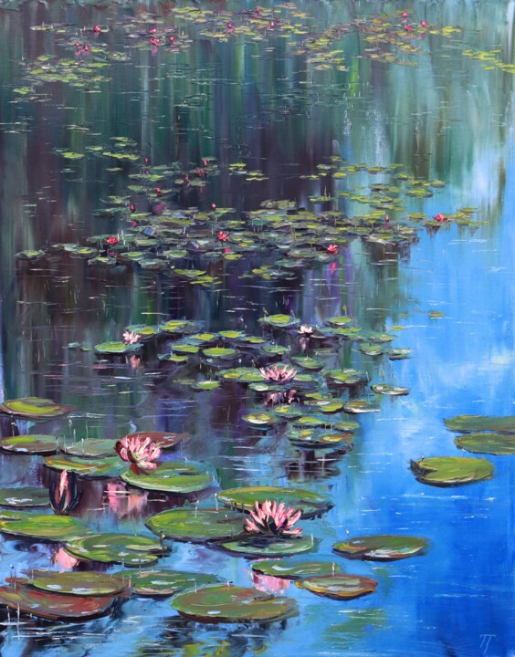 Painting titled "Water Lilies" by Tatiana Gracheva, Original Artwork, Oil