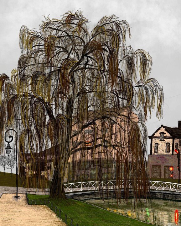 Digital Arts titled "One Willow Tree" by Tatiana Gregson, Original Artwork, Digital Painting