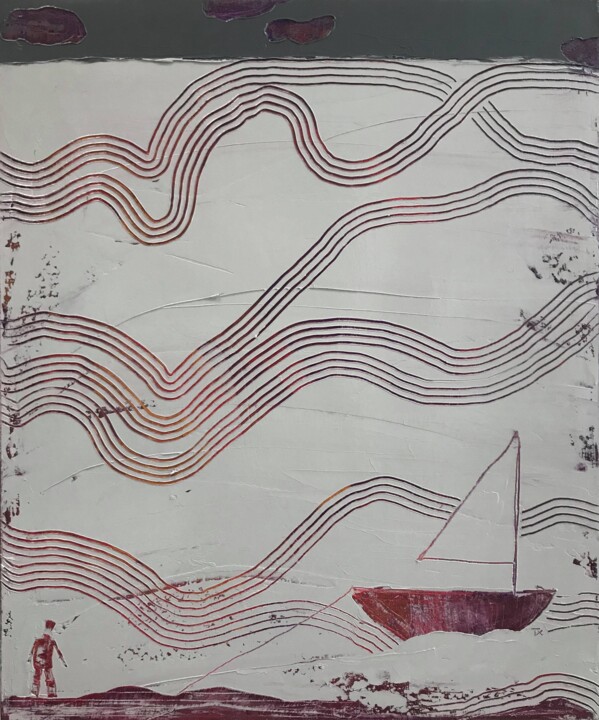 Malerei mit dem Titel "Fisherman and purpl…" von Tatiana Harizanova, Original-Kunstwerk, Öl Auf Keilrahmen aus Holz montiert