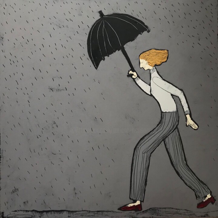 Pintura titulada "Unexpected rain" por Tatiana Harizanova, Obra de arte original, Oleo Montado en Bastidor de camilla de mad…