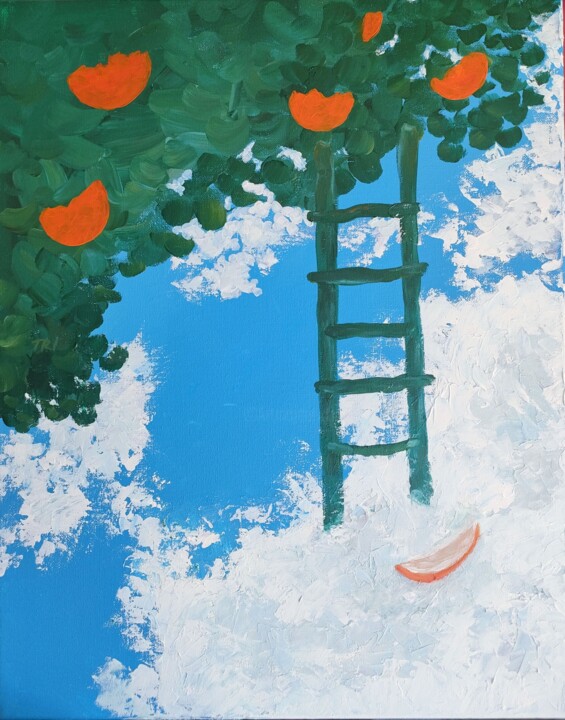 Painting titled "Amateur d'oranges" by Tatiana Ianciu, Original Artwork, Acrylic Mounted on Wood Stretcher frame