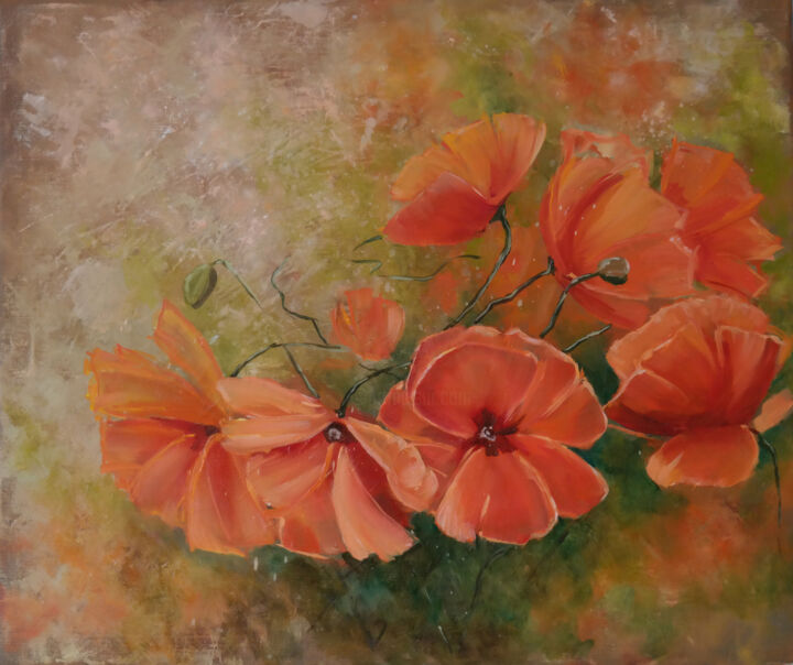 Painting titled "Flowers" by Tatiana Karchevskaya, Original Artwork, Oil