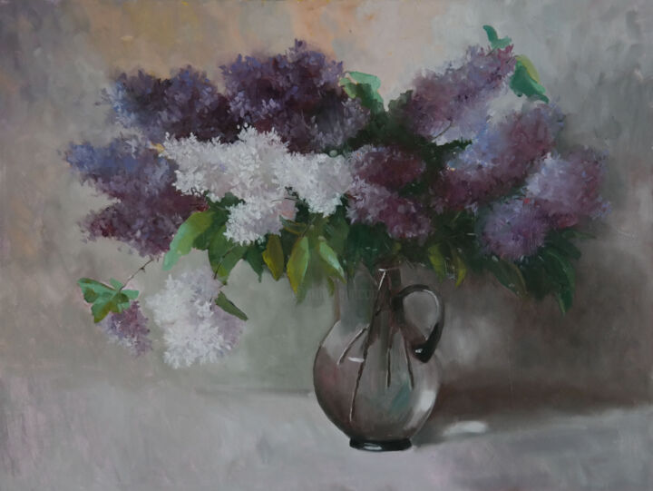 Painting titled "Lilac (5)" by Tatiana Karchevskaya, Original Artwork, Oil Mounted on Wood Stretcher frame