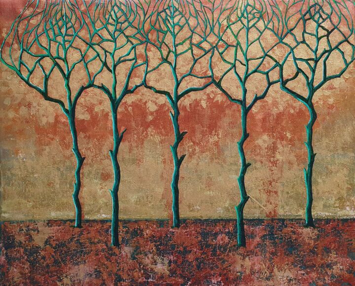 Painting titled "Emerald trees" by Tatiana Karchevskaya, Original Artwork, Acrylic