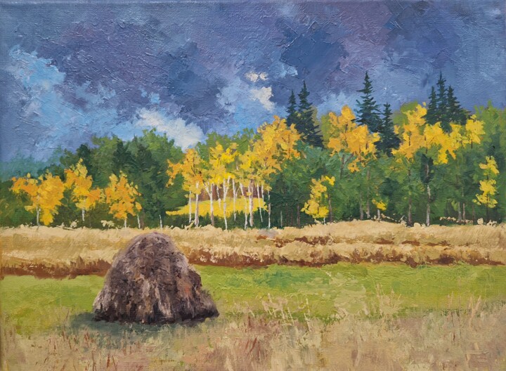 Painting titled "Autumn landscape" by Tatiana Karchevskaya, Original Artwork, Oil Mounted on Wood Stretcher frame