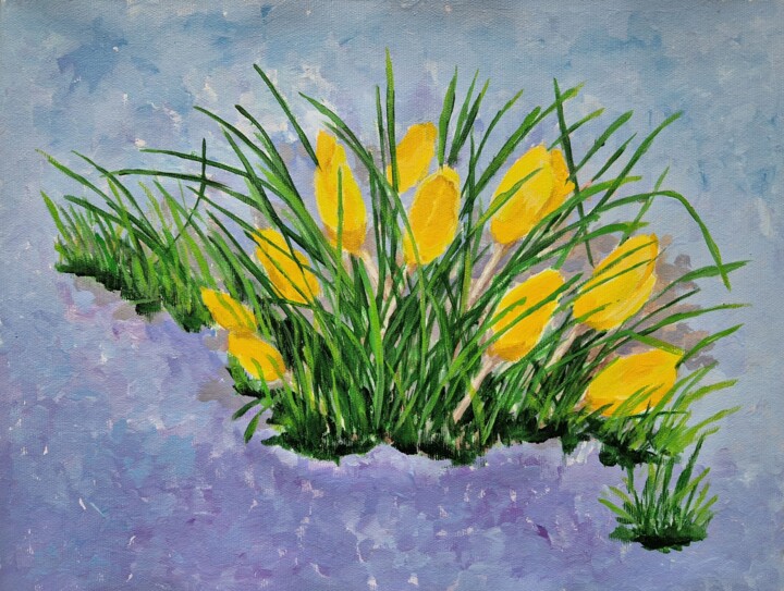 Pittura intitolato "Yellow crocuses" da Tatiana Karchevskaya, Opera d'arte originale, Acrilico