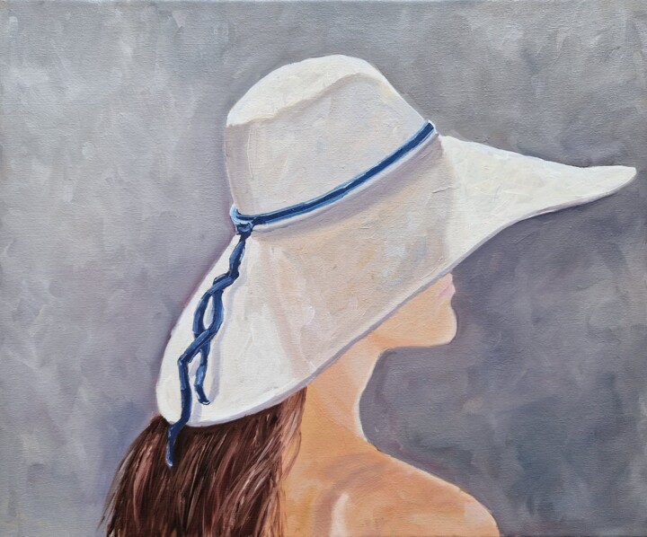 Painting titled "White hat" by Tatiana Karchevskaya, Original Artwork, Oil