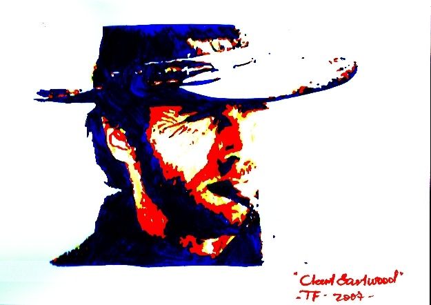 Dessin intitulée "Clint Eastwood" par Tatiana Kladko Freire, Œuvre d'art originale