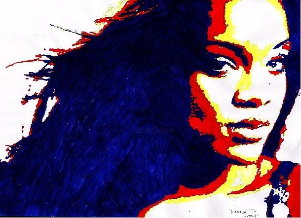 Dessin intitulée "Rihanna" par Tatiana Kladko Freire, Œuvre d'art originale