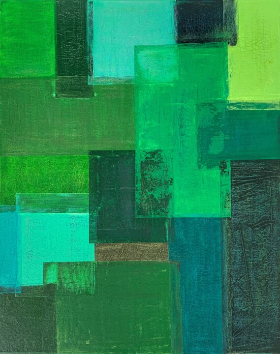 Картина под названием "Оттенки зеленого" - Tatiana Kondrasheva, Подлинное произведение искусства, Акрил