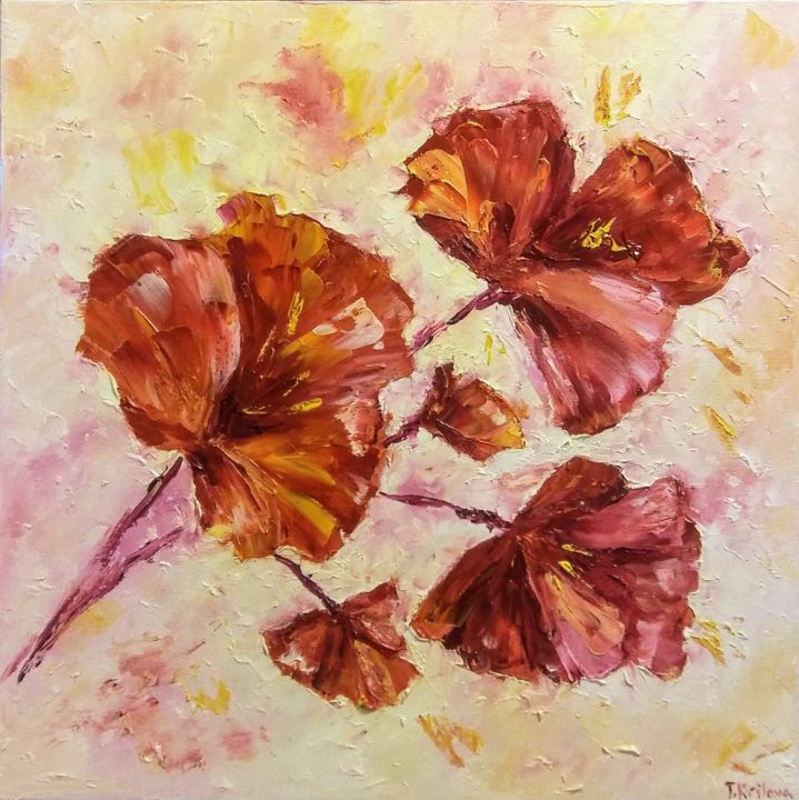 Картина под названием "Flowers painting oi…" - Tatiana Kril, Подлинное произведение искусства, Масло