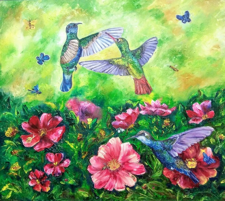Painting titled "Birds.Original art.…" by Tatiana Krilova, Original Artwork, Oil