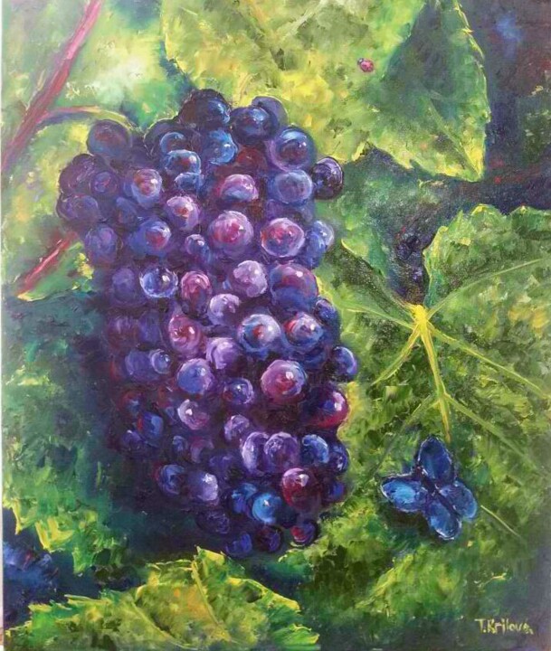 Painting titled "Bunch of grapes.Ori…" by Tatiana Krilova, Original Artwork, Oil
