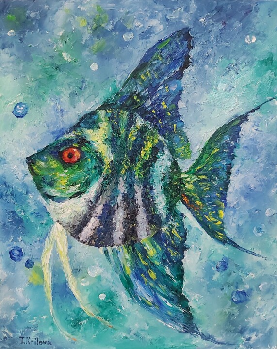 Pintura titulada "Fish painting.Origi…" por Tatiana Krilova, Obra de arte original, Oleo