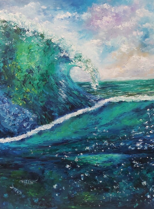 Painting titled "Original sea oil pa…" by Tatiana Krilova, Original Artwork, Oil